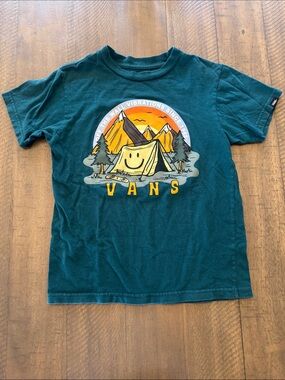 Vans Teal Short-Sleeve Camping Graphic Tee with Yellow Accents